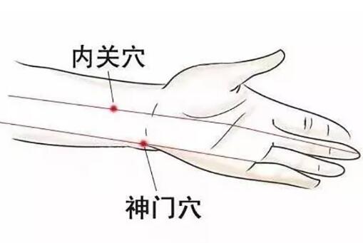 按揉内关配神门的功效，内关和神门示意图